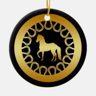 GULD- HÄST- OCH HÄSTSKOPRYDNAD JULGRANSPRYDNAD KERAMIK