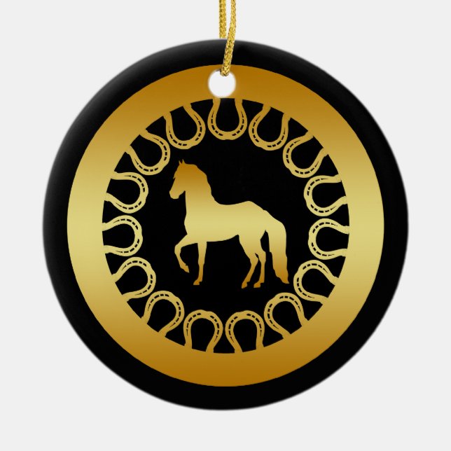 GULD- HÄST- OCH HÄSTSKOPRYDNAD JULGRANSPRYDNAD KERAMIK (Framsidan)