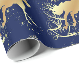 Guld- hästsäsonhälsningar för western jul presentpapper