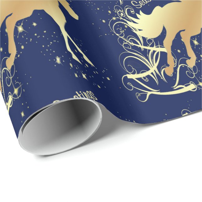 Guld- hästsäsonhälsningar för western jul presentpapper (Rullad Hörn)