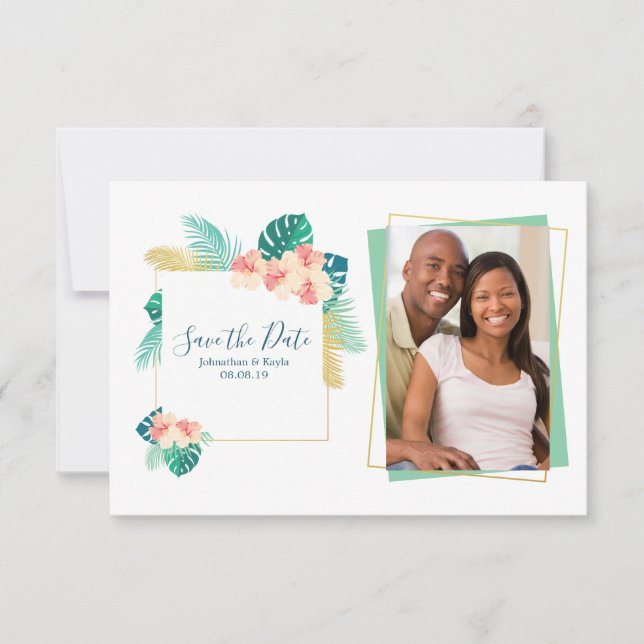 Guld Hawaiian Hibiscus Bröllop spara datum Datumet (Framsida)