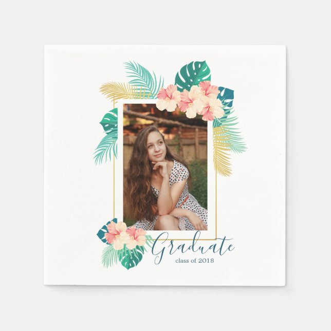 Guld Hawaiian Hibiscus Studentfest Napkins Pappersservett (Framsidan)