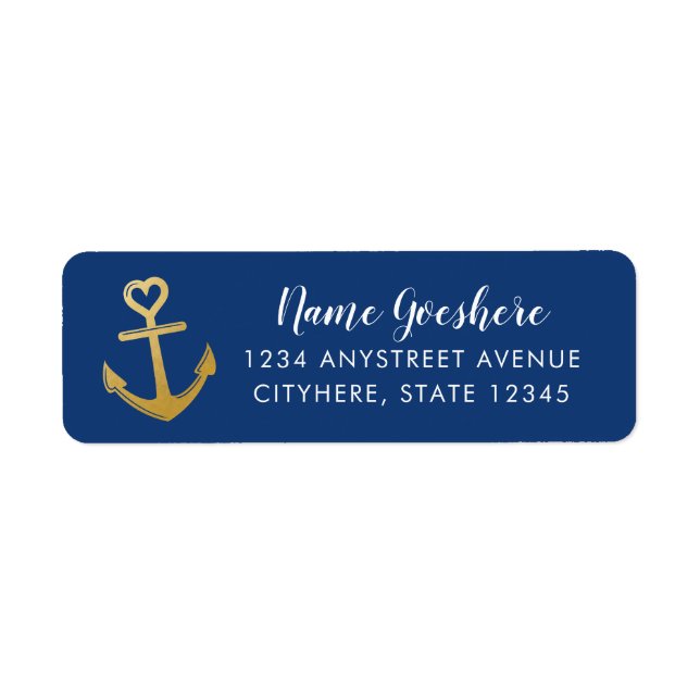 Guld Heart Anchor Editable Färg Returadress Returadress Etikett (Framsidan)
