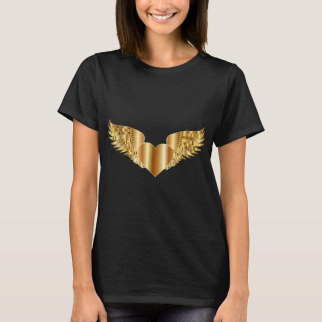 Guld Heart Angel Vinge T Shirt (Framsida)