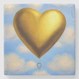 Guld Heart Balloon i Himlar Marble Underlägg