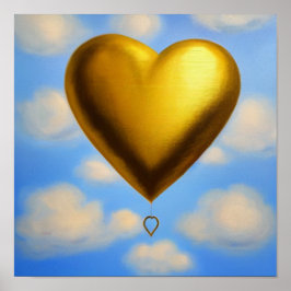 Guld Heart Balloon i Himlar Poster