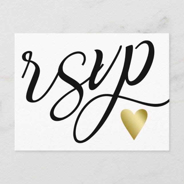 Guld Heart & Black Calligraphy OSA Inbjudan Vykort (Framsida)