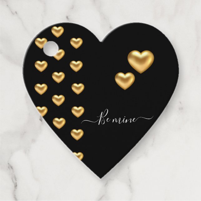 Guld Heart Black Valentine Flat Greeting Card Gåvor Etiketter (Framsida)