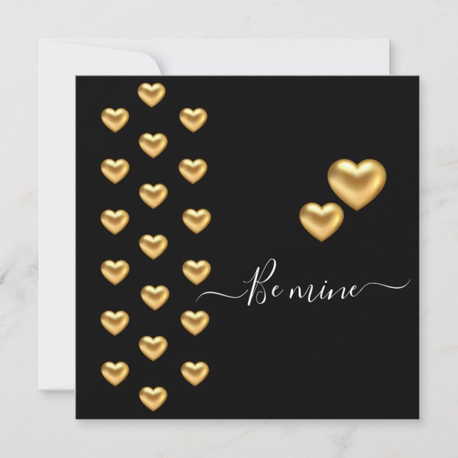 Guld Heart Black Valentine Flat Greeting Card Kort (Framsida)
