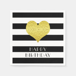 Guld Heart Black White Rand Mönster Namn Pappersservett