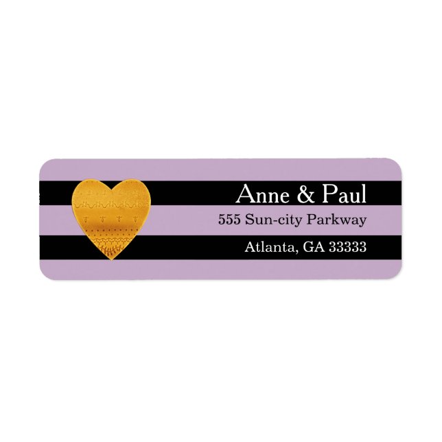 Guld Heart Black & White Rand Returadress Etikett (Framsidan)