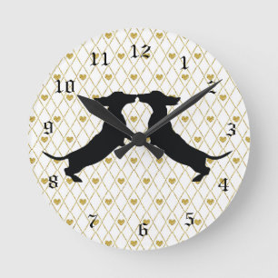 Guld Heart Dachshund Silhouette Wall Clock Rund Klocka