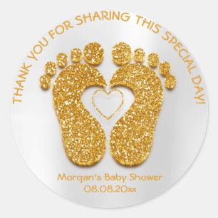 Guld Heart Feet Baby Shower Favor Gift Tackhonung Runt Klistermärke