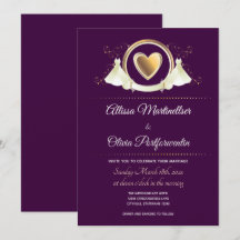 Guld Heart Female Bröllop | Bröllopsinbjudan