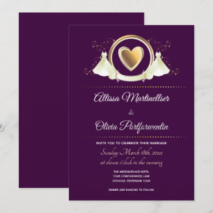 Guld Heart Female Bröllop   Bröllopsinbjudan Inbjudningar