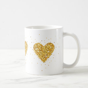Guld Heart Glitter Struktur Kaffemugg