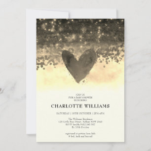 Guld Heart Glitter Watercolor Pojke Shower Inbjudningar
