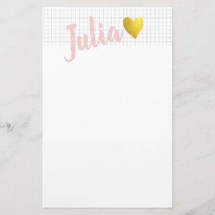 Guld Heart Grid Linjer Rosa Personlig Brevpapper