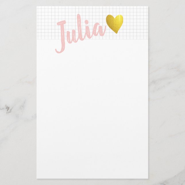 Guld Heart Grid Linjer Rosa Personlig Brevpapper (Framsida)