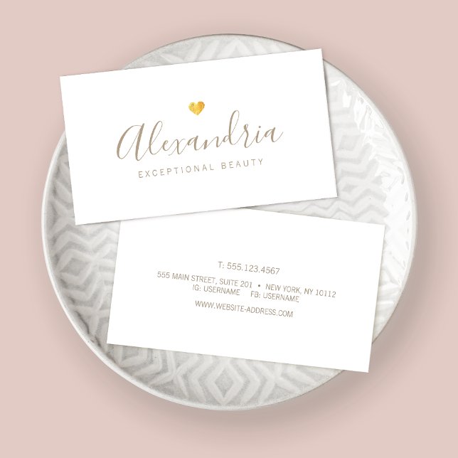 Guld Heart Handskriftlig skriptkalligrafi Visitkort (Skapare uppladdad)