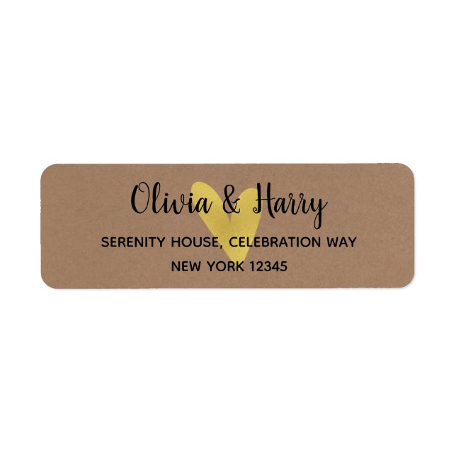 Guld Heart Kraft Bröllop Returetiketter Returadress Etikett (Framsidan)