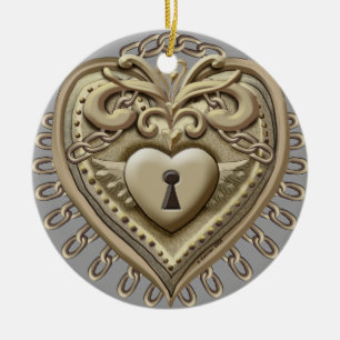 Guld Heart Lock-prydnadsföremål Julgransprydnad Keramik
