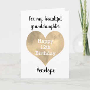 Guld Heart Lycklig 12:e Birthday Granddotter Kort