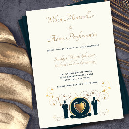 Guld Heart Male Bröllop Cream Blue HGBTQ Inbjudningar