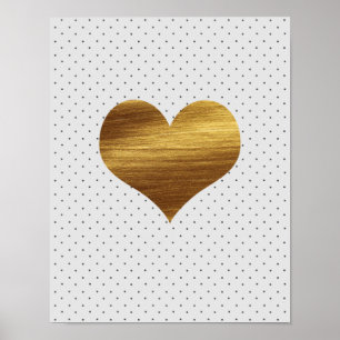 Guld Heart med svartvit Polka dots Skriv ut Poster