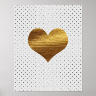 Guld Heart med svartvit Polka dots Skriv ut Poster