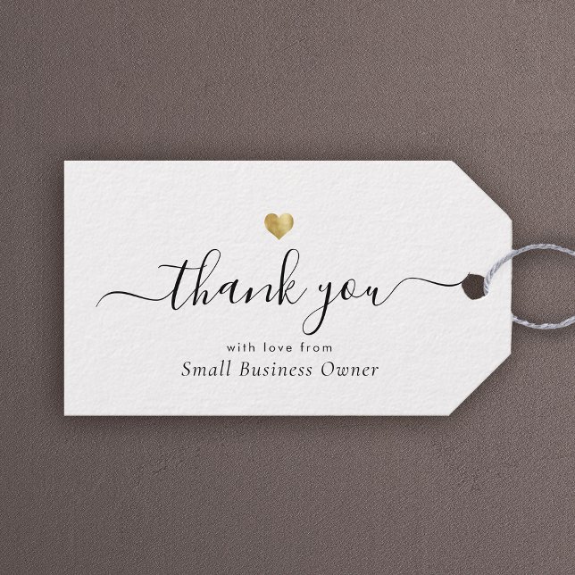 Guld Heart Modern Calligraphy Script Business Gift Presentetikett (Thank your customers from the heart!)