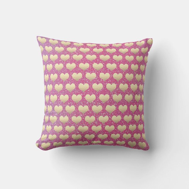 Guld Heart Mönster Alla hjärtans dag Rosa Glitter Kudde (Framsida)