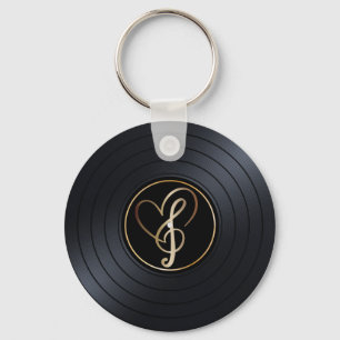 Guld Heart Musik noter vinylpost Nyckelring