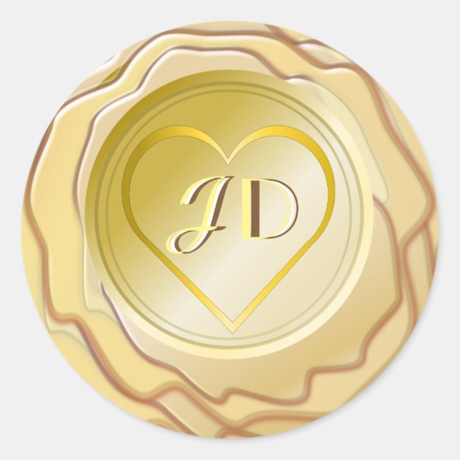 Guld Heart och Initialer Vax Seal etikett (Framsida)