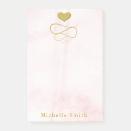 Guld Heart Ornament Rosa Personlig Post-it Block