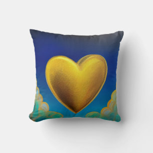 Guld Heart på Blue Background Dekorativ kudde