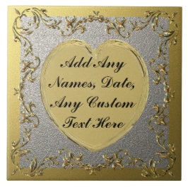 Guld Heart på dekorativa Guld & Silver Gräns-platt Kakelplatta