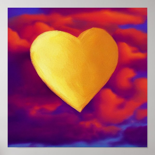Guld Heart på solnedgång Poster (Framsidan)