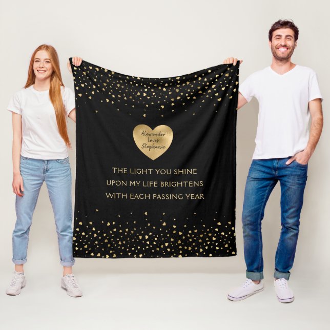 Guld Heart Personlig Valentines day Kärlek Fleecefilt (På plats)