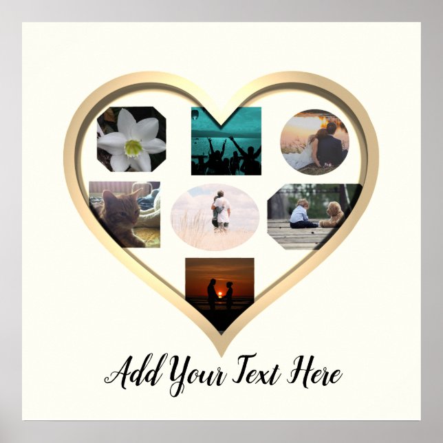 Guld Heart Ram Photo Collage Poster (Framsidan)