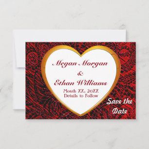 Guld Heart Ram & Red Fabric Mönster par Spara Datumet