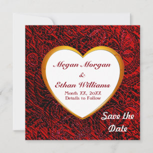 Guld Heart Ram & Red Fabric Square Spara Datumet