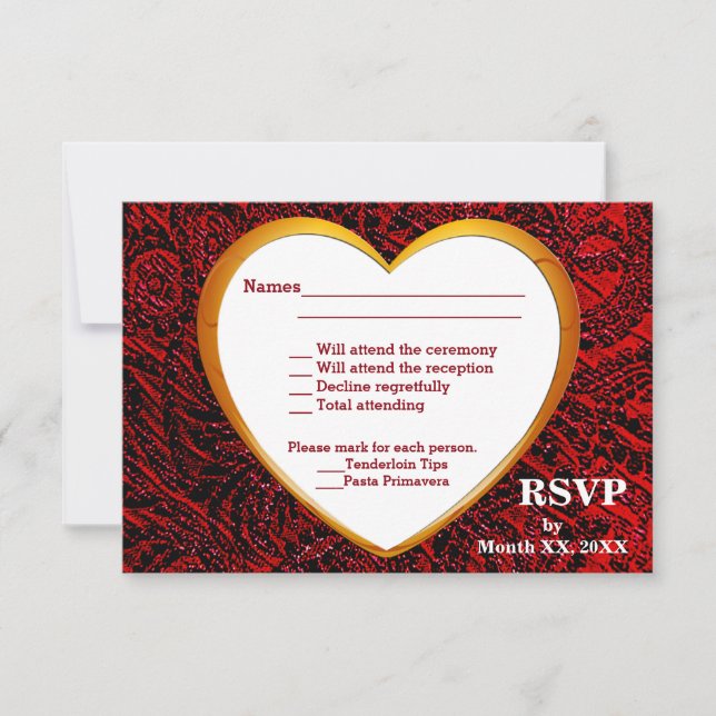 Guld Heart & Red Fabric OSA & Menu Flat Card (Framsida)