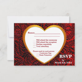 Guld Heart & Red Fabric OSA & Menu Flat Card Kort