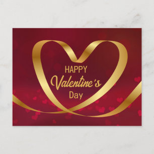 Guld Heart Ribbon Glad Alla hjärtans dag Red Vykort