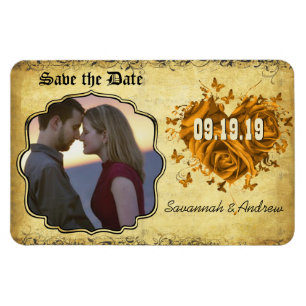 Guld Heart Ro & Buttterflies Spara datumet Magnet