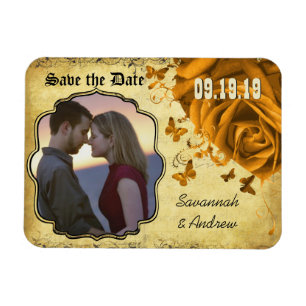 Guld Heart Ro & Buttterflies Spara datumet Magnet