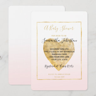 Guld Heart  Rosa Ombre Baby Shower Inbjudningar