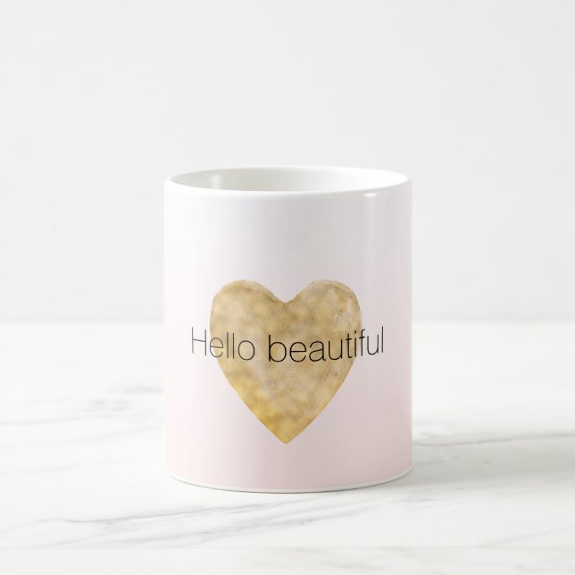 Guld Heart  Rosa Ombre Hej vacker Kaffemugg (Center)