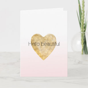 Guld Heart  Rosa Ombre Hej vacker Kort